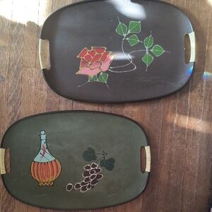 Vintage Decorative Trays with Floral and Fruit Designs